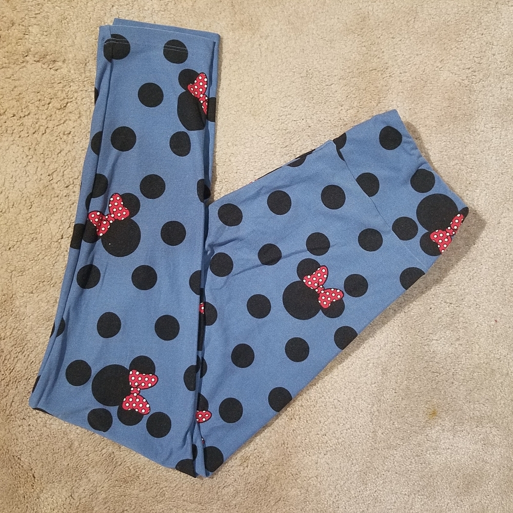 LuLaRoe x Disney Minnie Mouse Blue Leggings Polka Dots One Size Lounge Pants S M - Picture 9 of 9